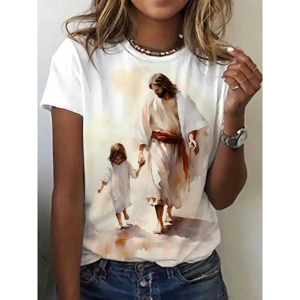 Men's Animal Funny T Shirt Short Sleeve T Shirt 3D Printed O-Neck Shirt Jesus Cat Rabbit Graphic Summer Casual Clothing Apparel