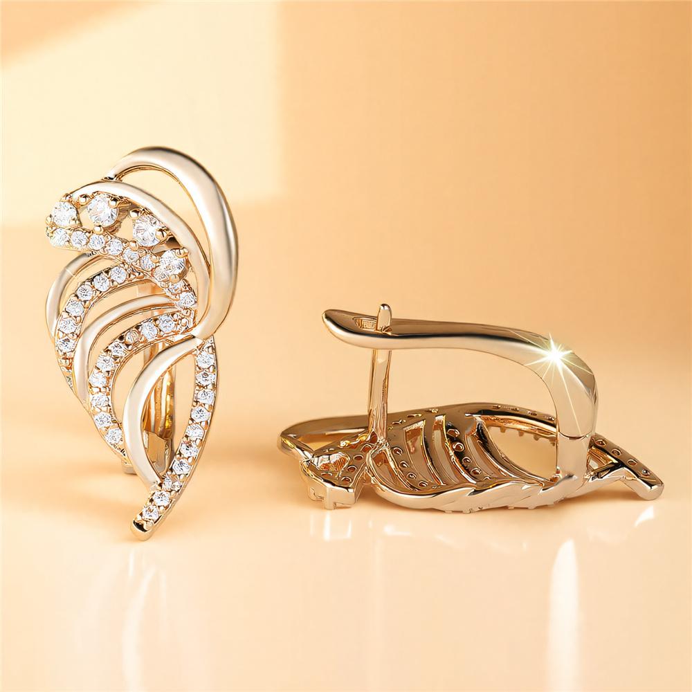 Luxury Small White Crystal Zircon Stone Hoop Earrings For Women Vintage Female Fashion Gold Color Wedding Jewelry