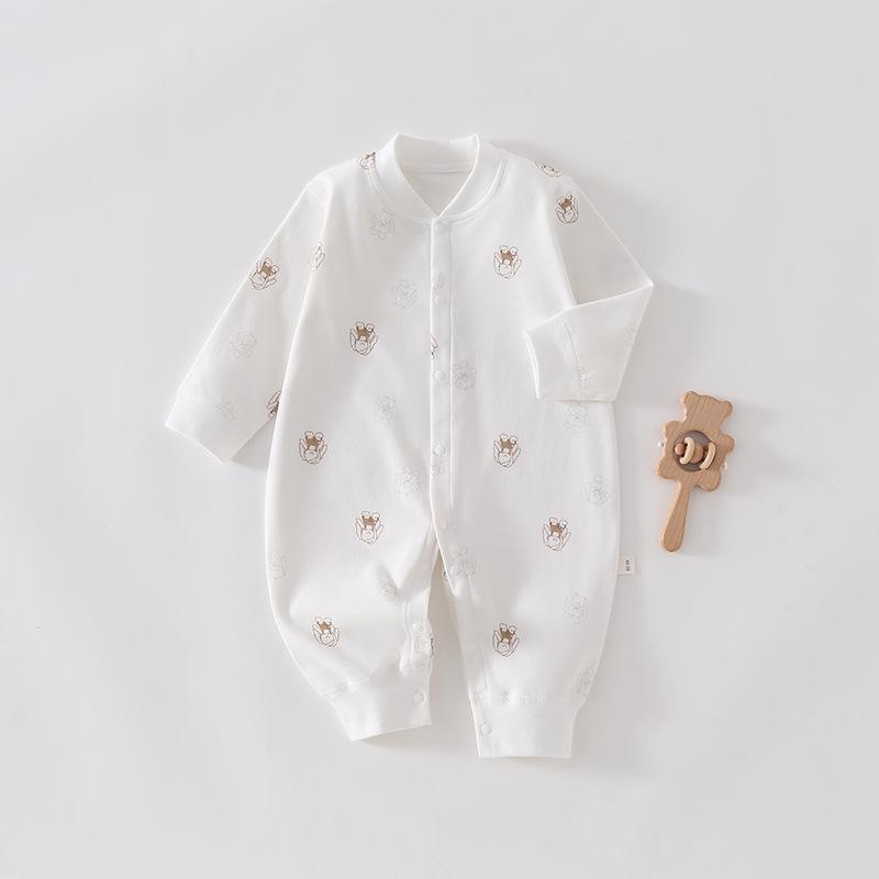 A-Class Pure Cotton Baby Romper: Soft Snap-Button One-Piece Suit with Belly Protection for Spring and Autumn.