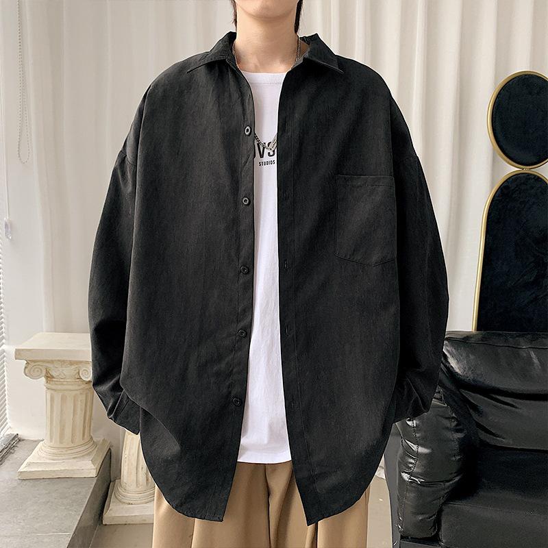 

Мужская модная рубашка с длинным рукавом в корейском стиле - Осень 2021, Свободный крой, Однотонная, Легкая куртка XXXL