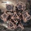 7 Pcs Copper Tree Stump Root Metal Dice Solid Metal Polyhedral Dice Set Suitable for Role-Playing RPG  Board Game Card Game