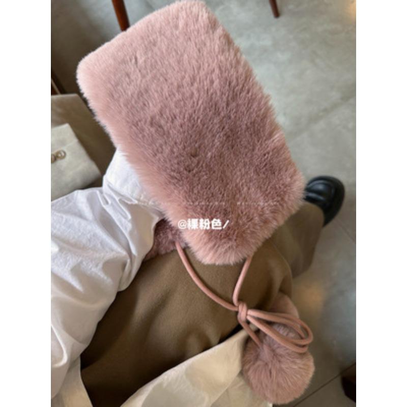 Pelzkragen Schal Damen Herbst und Winter vielseitig niedlich Pompon Schal Imitat Pelz Plüsch Nackenwärmer