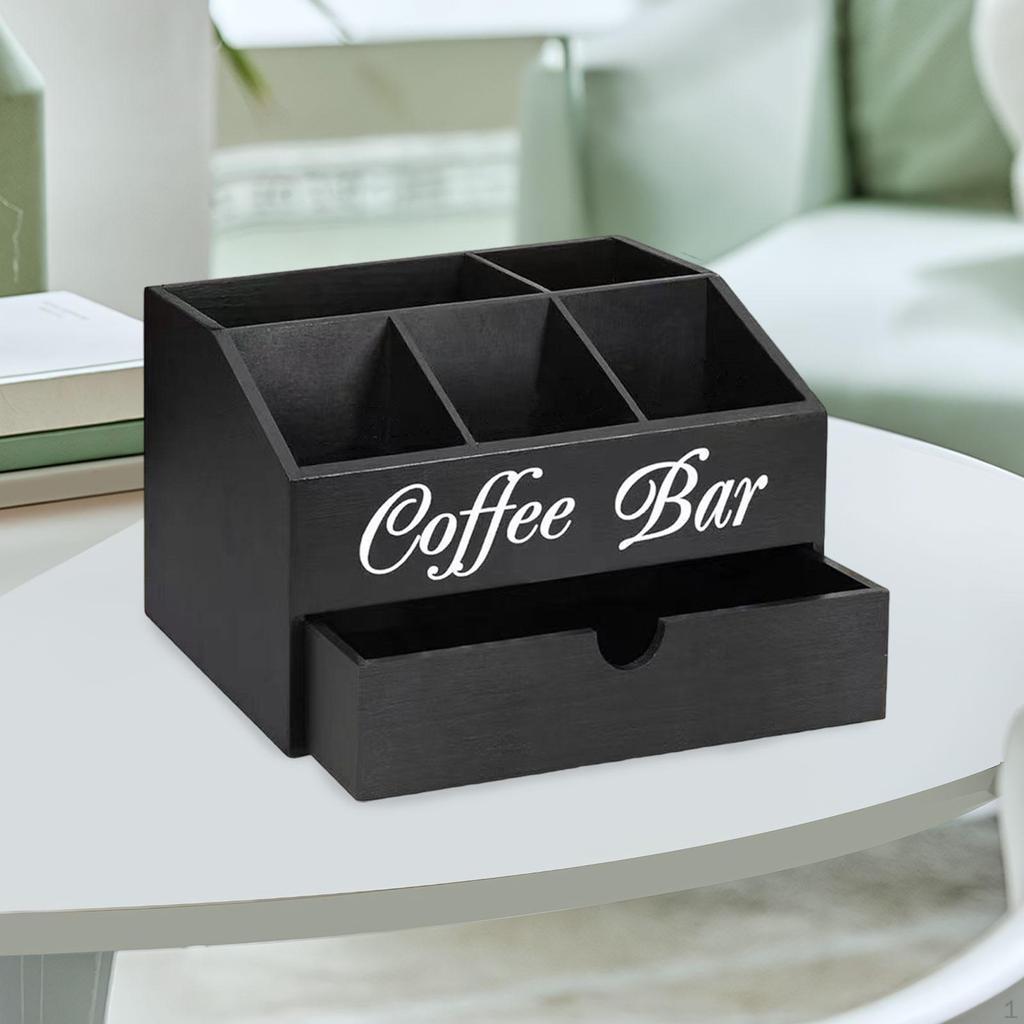 Coffee Organizer for Countertop, Wooden Holder and Accessories