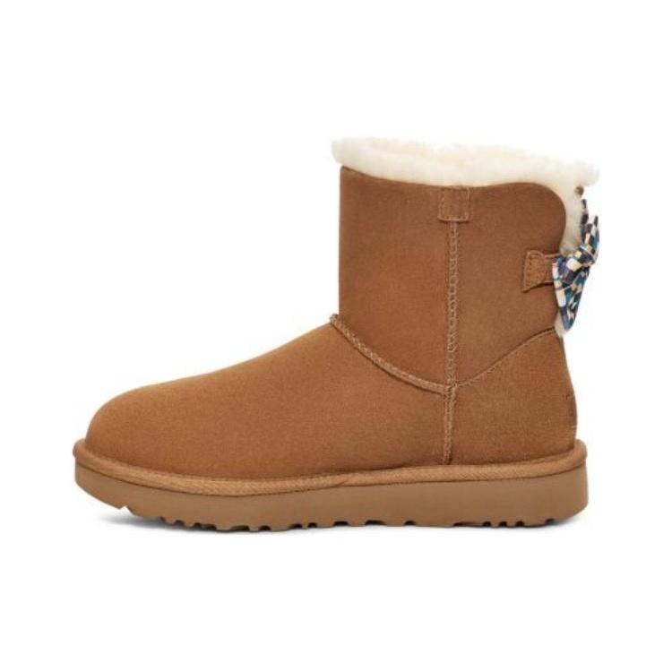 (WMNS) UGG Checkered Bow Short Snow Boots Brown Women s 1138132-CHE EU 36