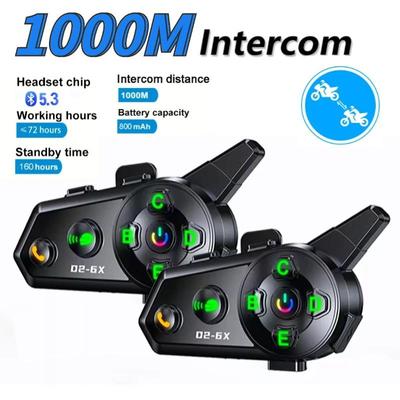 Casque de moto Kebidumei D2-6X Intercom Bluetooth 5.3, portée de 1000 m, 6 pilotes, étanche, partage de musique