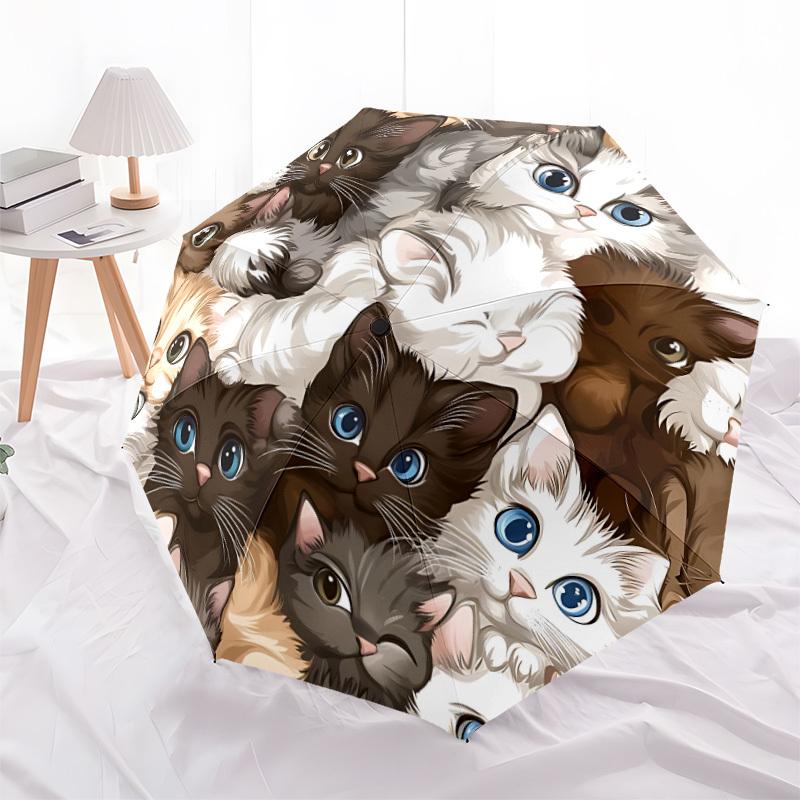 1pc Cat Kitten Print Automatic Folding Umbrella - Portable Collapsible Design, 8-Rib Iron Frame, Durable Fabric yy251125147
