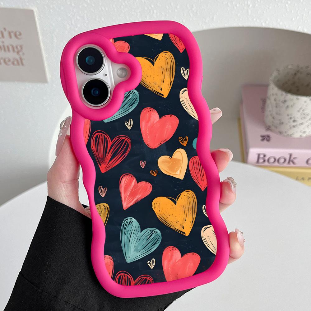 

Y2K Glowing Hearts Wavy Edge TPU Mobile Phone Case for iPhone 17 16 15 14 13 12 11 Air Pro Max Plus Colorful Cover iPhone 16