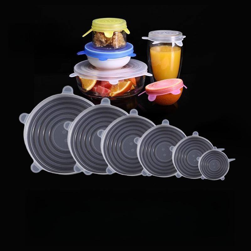 6 ks Opakovaně použitelných silikonových víček na jídlo/nádobí