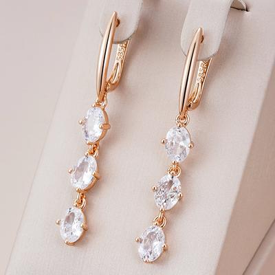 Weiße ovale natürliche Zirkon-Hängeohrringe Roségoldfarben Hochzeits Schmuck für Damen Party Tägliche Accessoires