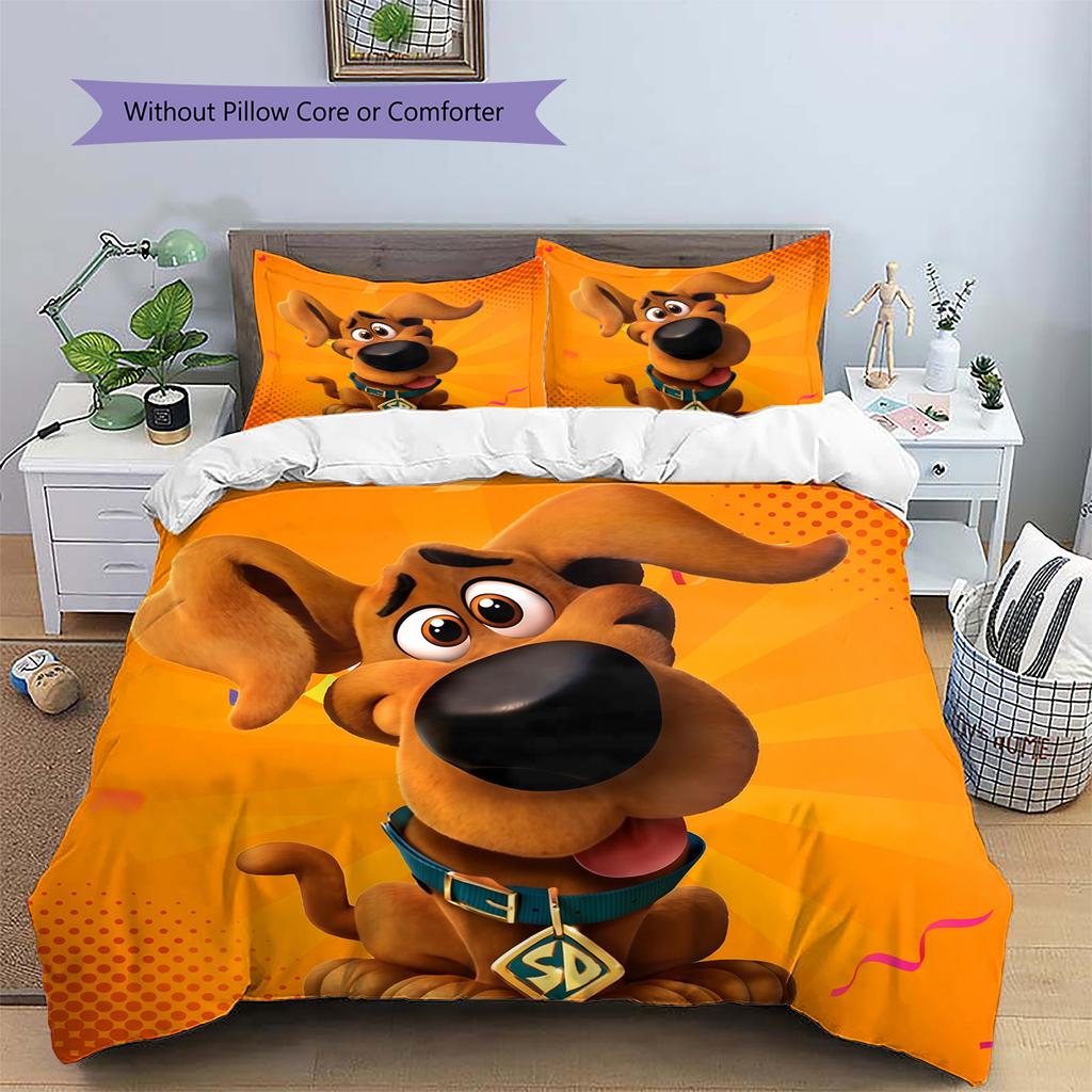 Statečný pes Courage a Scooby-Doo Vzor Povlečení Sada prošívaných přikrývek Domácí dekorace Dárek (1 * povlak na peřinu + 2 * povlak na polštář bez jádra)