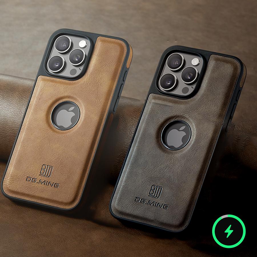 Luxury Strong Magnetic Leather Case for iPhone 16 Pro Max 15 14 Plus 13 12 11 Logo View Wireless Charging Macsafe Magsafe Cover