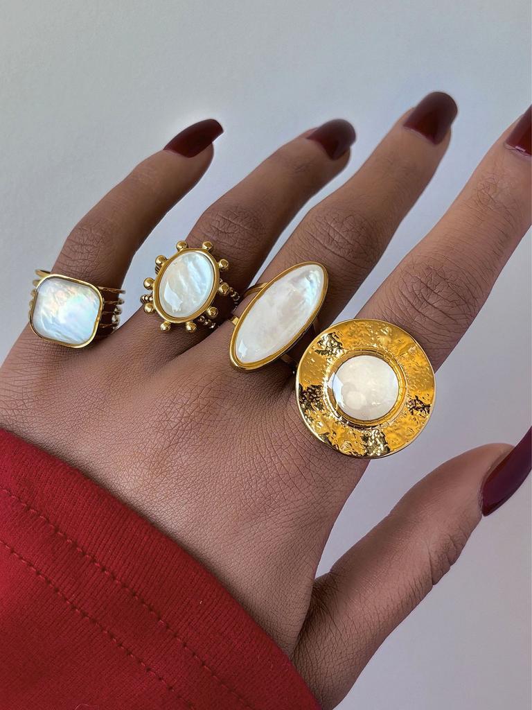 Fashion Shell Stainless Steel 18K Gold Plated Adjustable Opening Rings for Women Engagement Party Gift Temperament Jewelry 2025