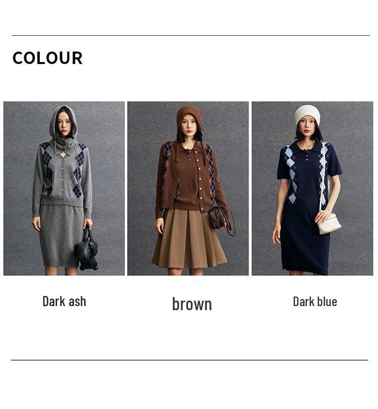 Cardigan en tricot cachemire pour femme à col polo diamant anti-âge