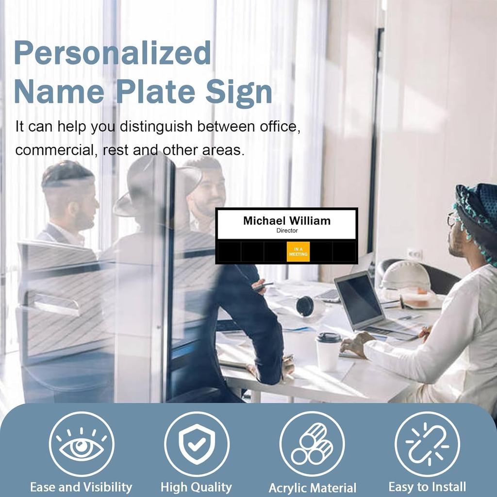 Office Door Sign,Magnetic Name Plate With 6 Working Status Options,Do Not Disturb, In A Meeting, Out of Office, Working Remotely, Please Knock