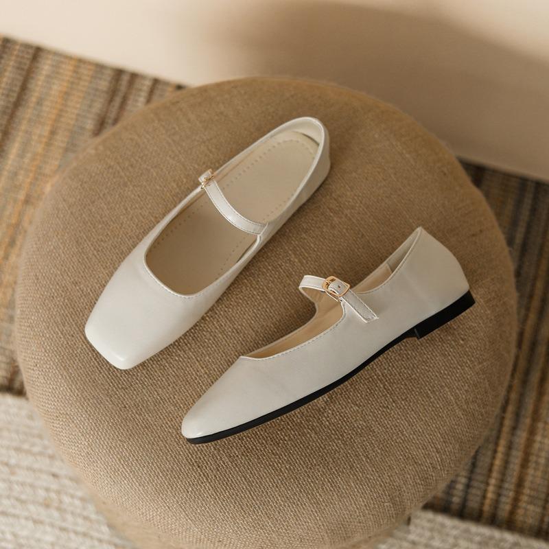 Fashion Women's Flats Elegant Soft Sole Ballet Shoes Square Head Single Shoe Mary Jane Shoes High Quality Small Leather Shoes for Women
