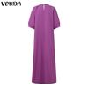 VONDA Summer Women Round Neck Half Sleeve Lace Crochet Patchwork Casual Dress