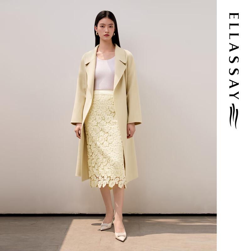 

ELLASSAY Women s 2025 Autumn 100% Merino Wool Longline Lapel Coat L