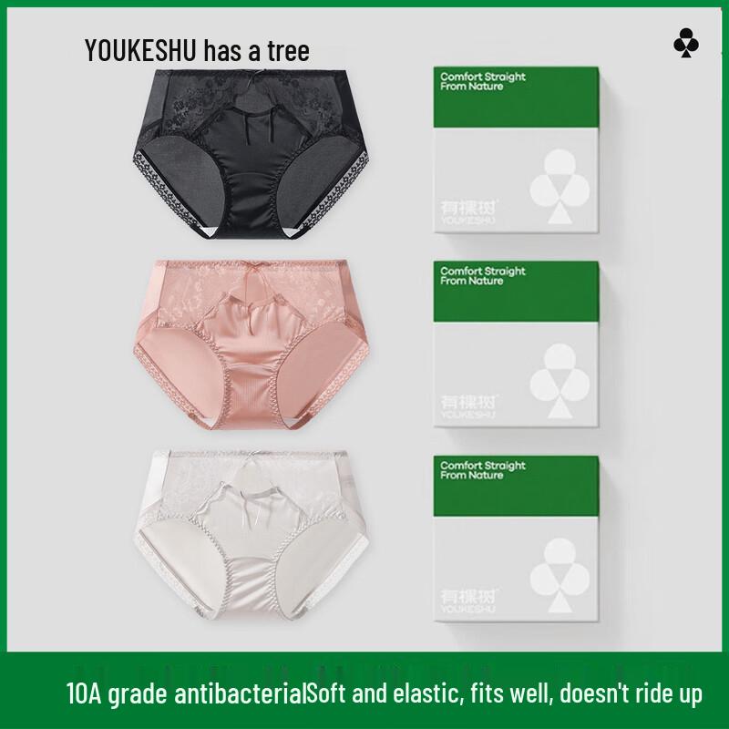 YOUKESHU Women's 10A Antibacterial Lace Cotton Briefs (3-Pack)
