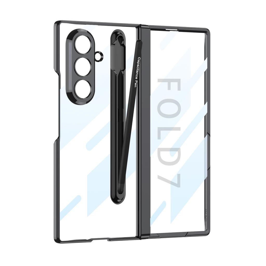 Magnetic Hinge Plating Clear Case for Samsung Galaxy Z Fold 7 Front Screen Glass Protective Stand Cover for Galaxy Z Fold7 Case