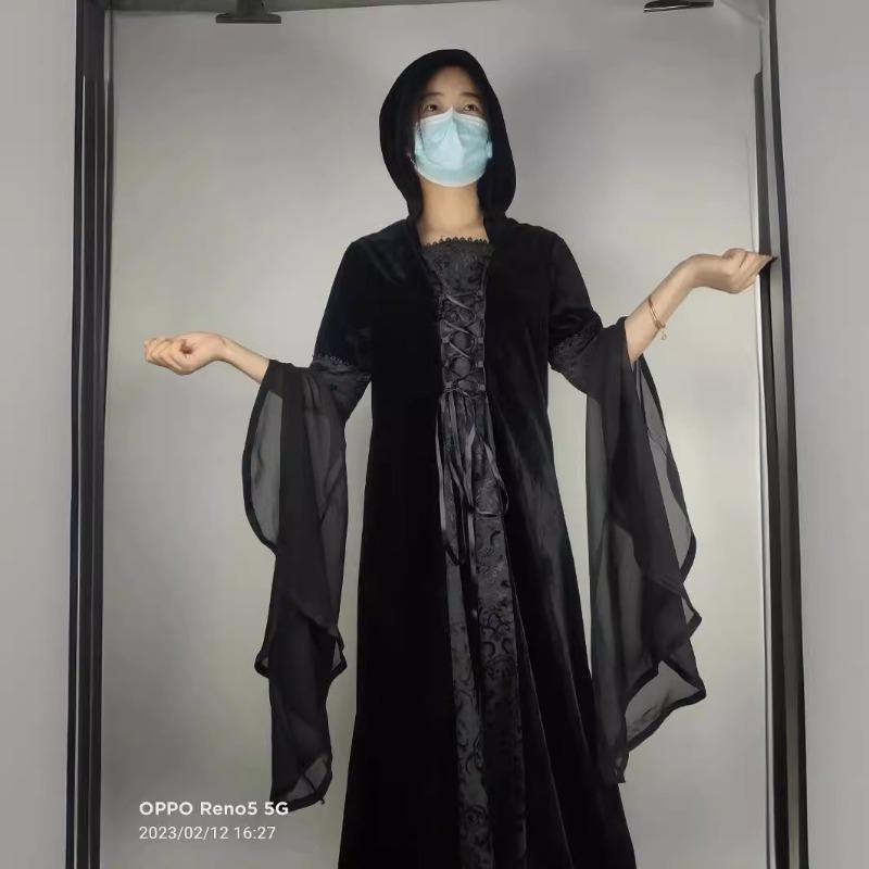 

Средневековое платье Хэллоуин Бал Ренессанс Шнуровка Винтажное Готическое Платье с капюшоном XS