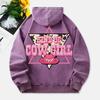 Kind Of Cow Girl Washed Hoodie Womens Pink Hat Printing Cotton Pullover Distressed Pocket Oversize Hoody Clothes