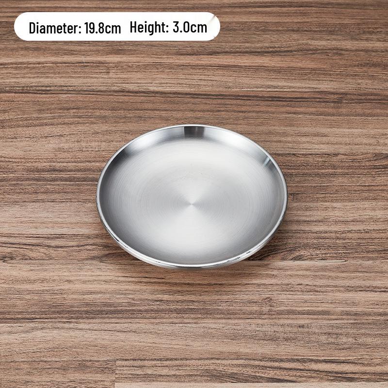Korean Style Double-Layer Non-Magnetic Stainless Steel Insulated Golden Round Dinner Plate Tray