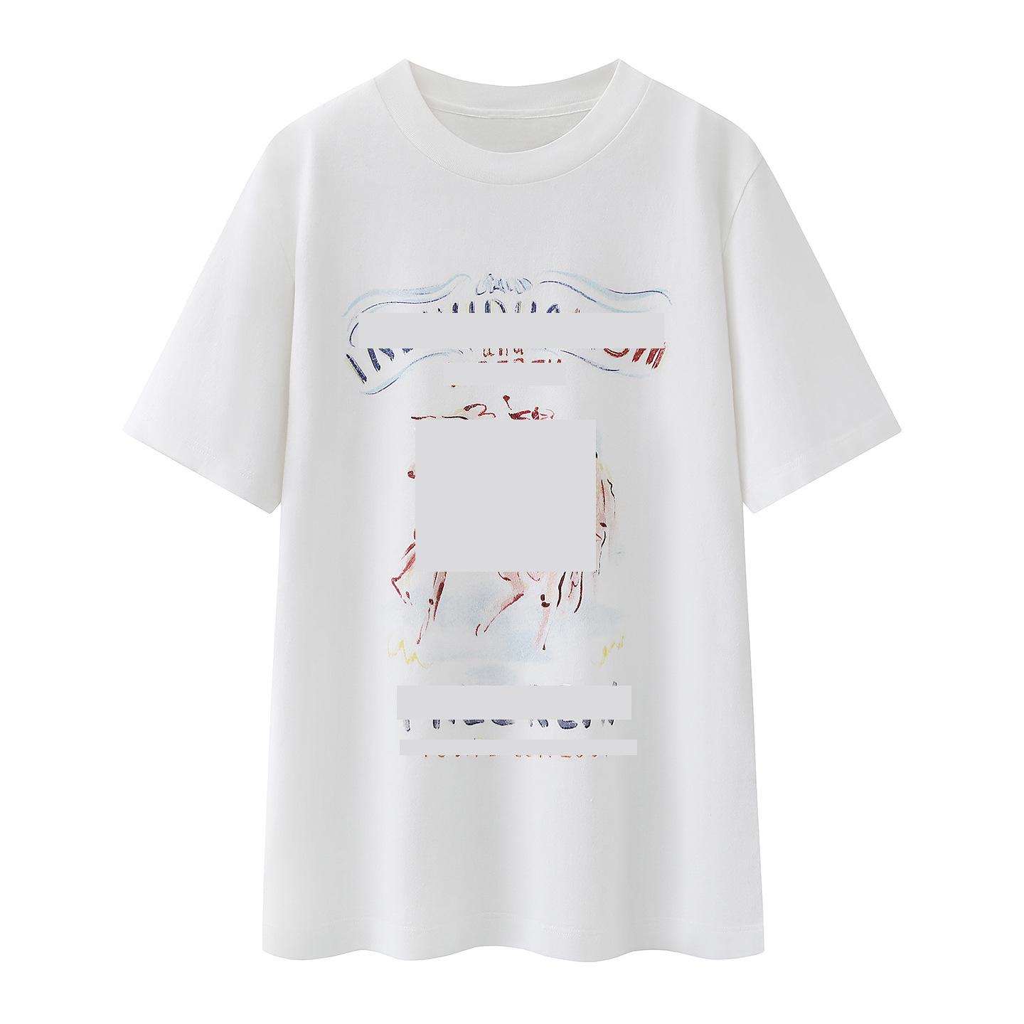 2026 Spring Women s Zodiac Horse Cartoon Print Cotton T-shirt, Round Neck, Short Sleeve XS белый