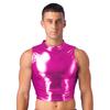 Mens Metallic Sleeveless Vest Faux Leather Crop Top Wet Look Clubwear Street Fashion