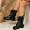Autumn and Winter New Round Head Lace-up Martin Boots Black Large Size Thick-soled Medium Boots Personalized Boots