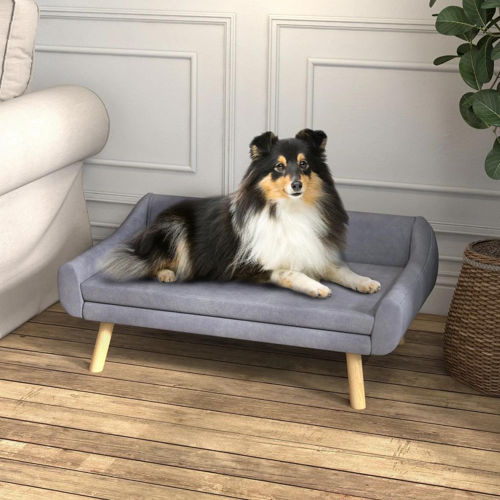 PawHut Scandinavian design dog sofa, removable soft cushion, velvet look fabric, solid wood legs