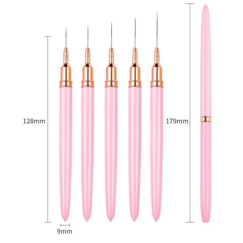 7/9/11/15/20mm Nail Art Liner Brush DIY Drawing Lines Stripe Flower Painting Pen Pink