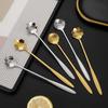 Stainless steel long handle stirring spoon milk powder coffee spoon dessert spoon creative golden small spoon small round spoon