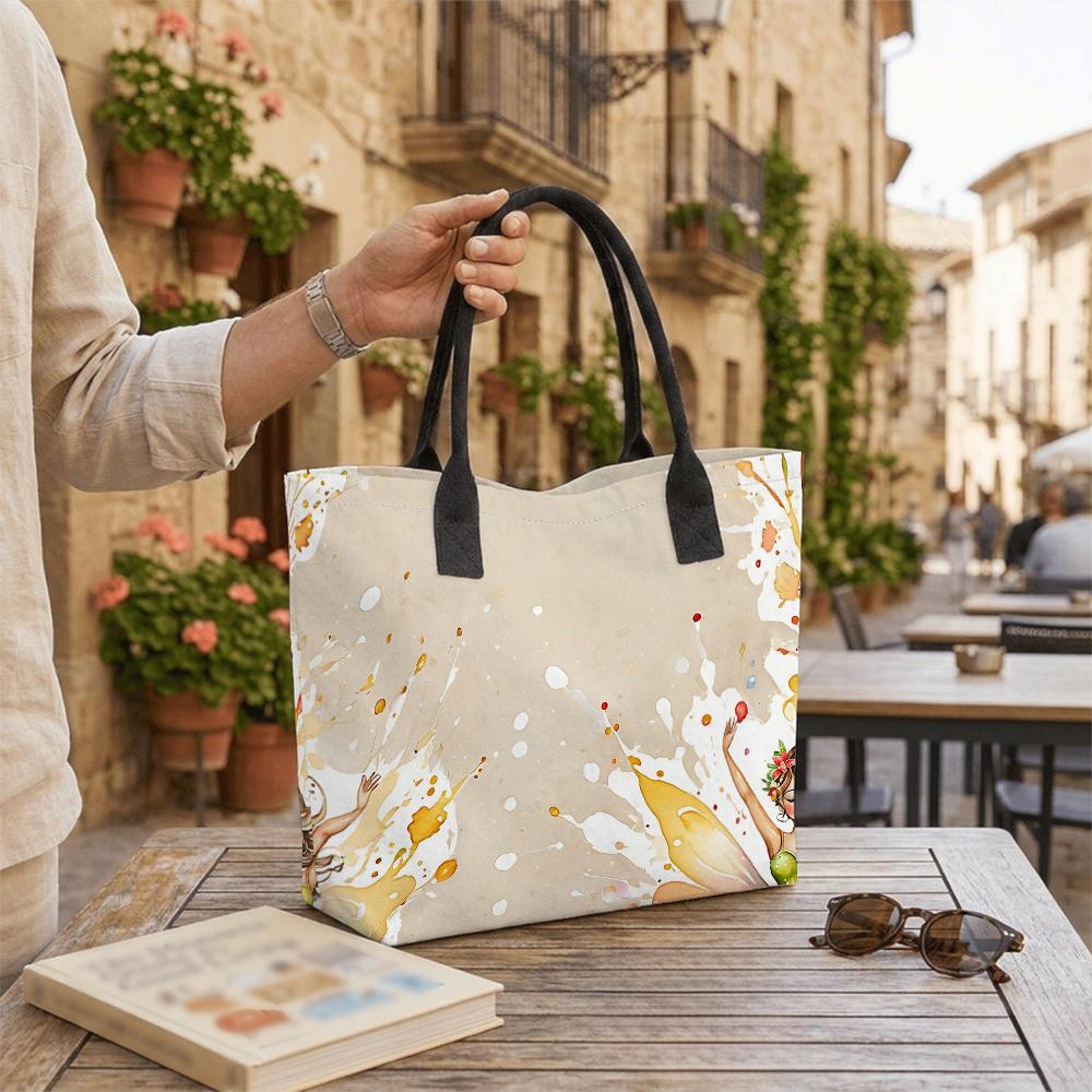 Elegant Canvas Tote Bag Artistic Printed Shoulder Bag for Women Casual Daily Use