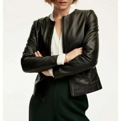 Women's Biker Lambskin Leather Black Motorcycle Genuine Real Zipper Jacket