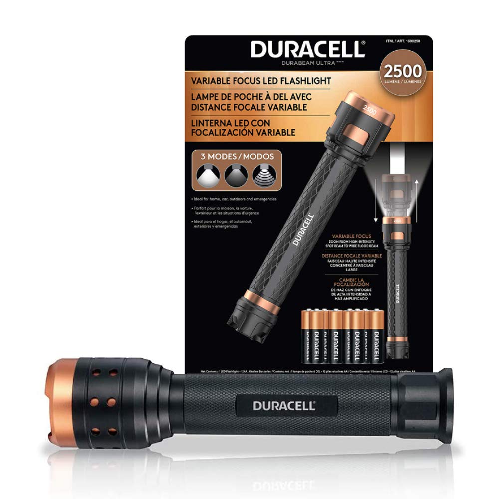 

Duracell LED Zoom Ultra 2500 3 High Tactical Battery Handy Power Disaster Night Battery Included Flashlight, Powerful, Waterproof, Function, Bright, чорний