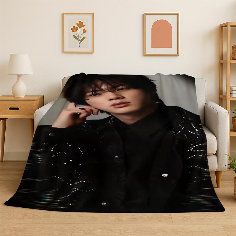 Kpop B-BTS Kim Seok Jin Singer Flannel Blanket Soft Warm Throw Blanket for Bedroom Living Room Bed Travel Camping Picnic Gift