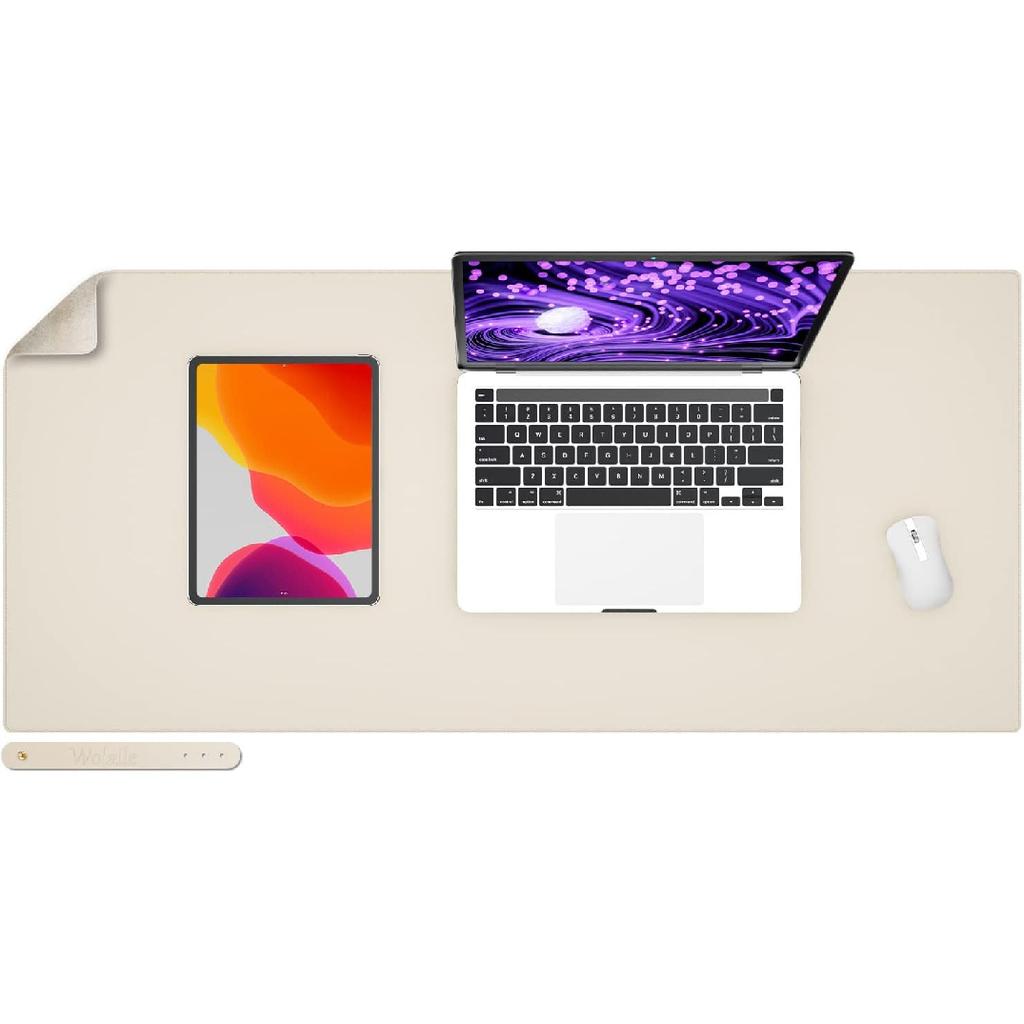 Leather Desk Pad Blotter,Wolaile 36x17 inch Big Keyboard Mouse Pad,Waterproof Non-Slip Writing Desk Computer Mat Desktop Protector for Office