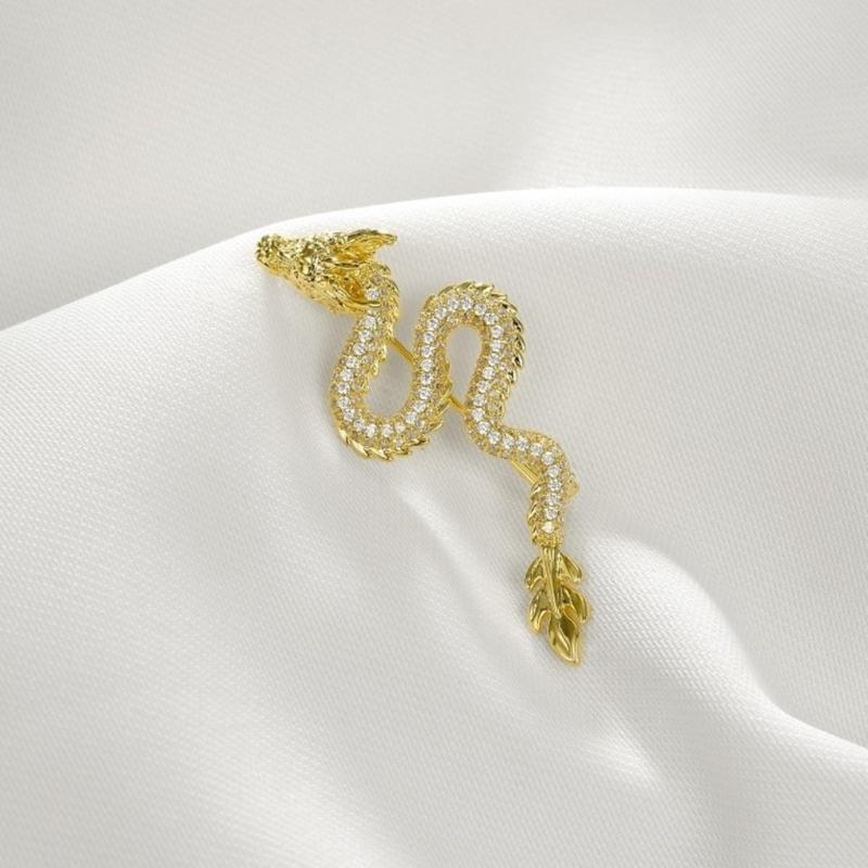 Chinese Zodiacs Shape Brooch Sparkling Dragons Zircon Lapel Pins for Women Animal Themed Breastpins Stylish Accessory