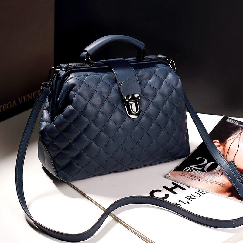 Trend Rhombus Doctor Bag Solid Color Versatile Shoulder Crossbody Bag Soft Face Lock Portable Women's Bag Tote Bag