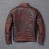 Chinese Size Vitnage Red Brown Men Leather Jacket Cowhide Leather Motorcycle Style Genuine Cow Jackets for Men Autumn