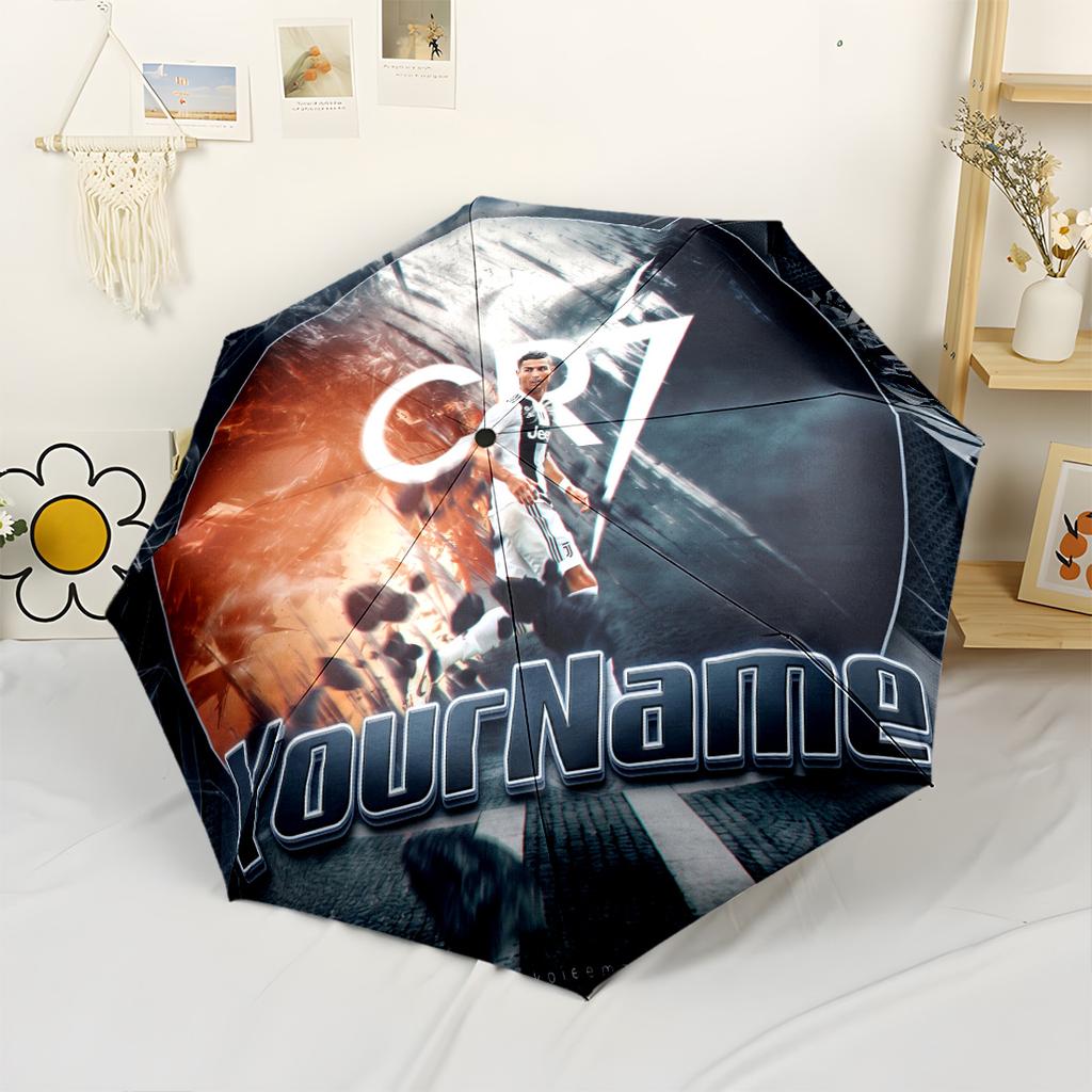 Cristiano Ronaldo Customized Name Umbrella Outdoor Automatic Umbrella Compact 8-Rib Design Foldable Design Perfect for Outdoor Adventures Elegant