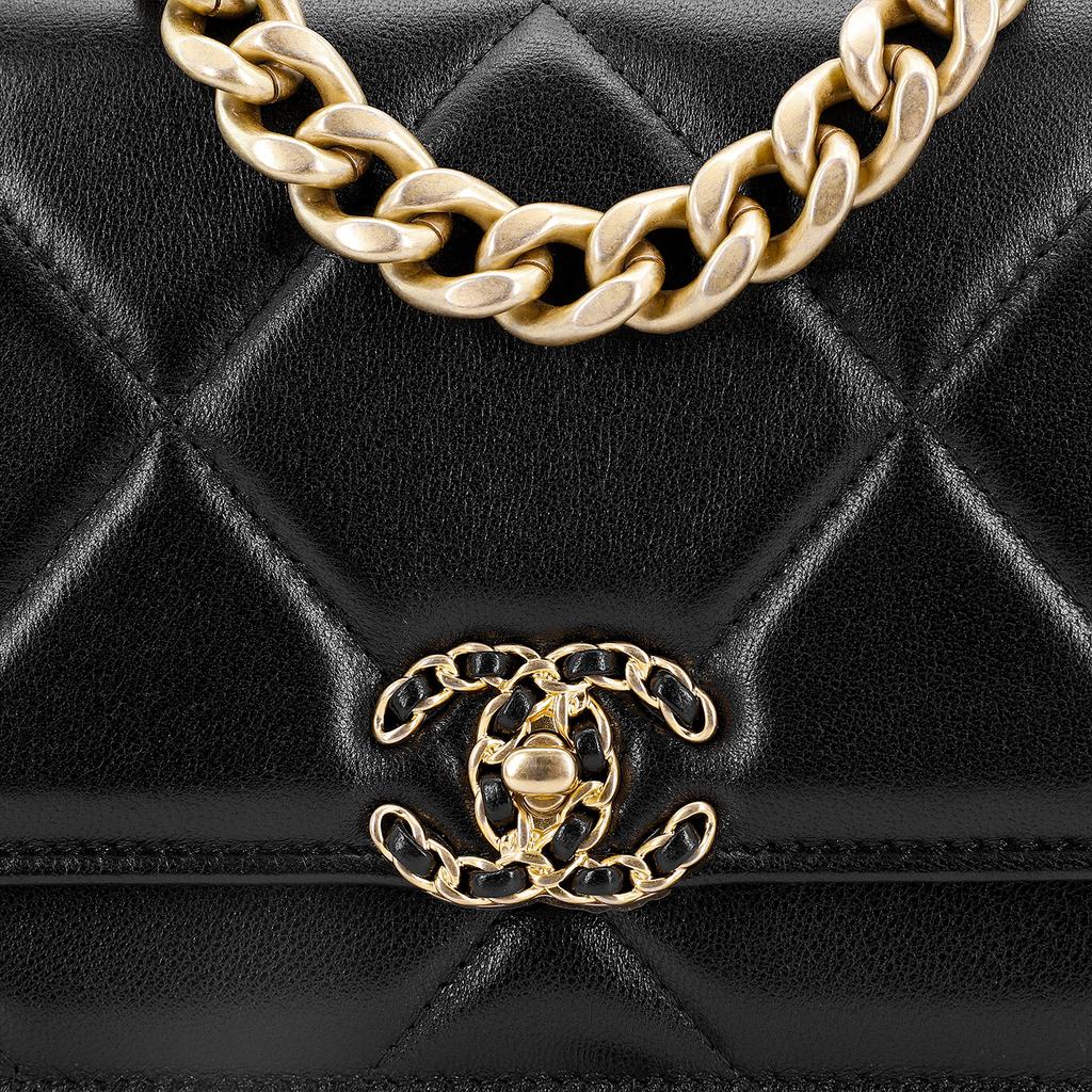 Chanel 19 Bag Woc 23p Diamond Pattern Knob Version Sheepskin Material Chain Bag Single Shoulder Messenger Bag Women'S Style Black