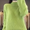 Thick Loose Sweater Women Half Turtleneck Knitted Sweater for Women Solid-color Casual and Warm Pullover