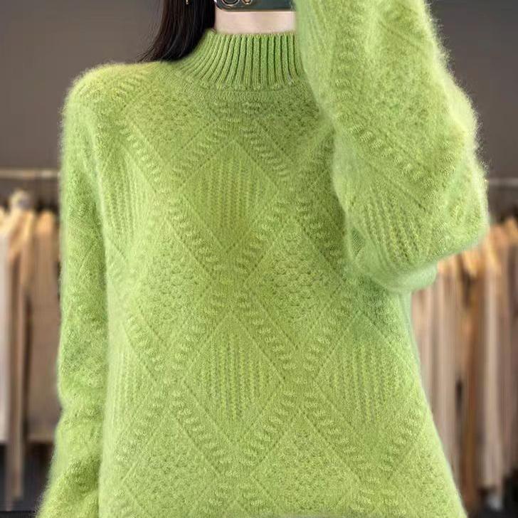 Thick Loose Sweater Women Half Turtleneck Knitted Sweater for Women Solid-color Casual and Warm Pullover