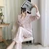 1011 New Light Luxury Ice Silk Pajamas Women's Long-sleeved Trousers Fairy Style Printed Thin Loungewear Can Be Worn Outside