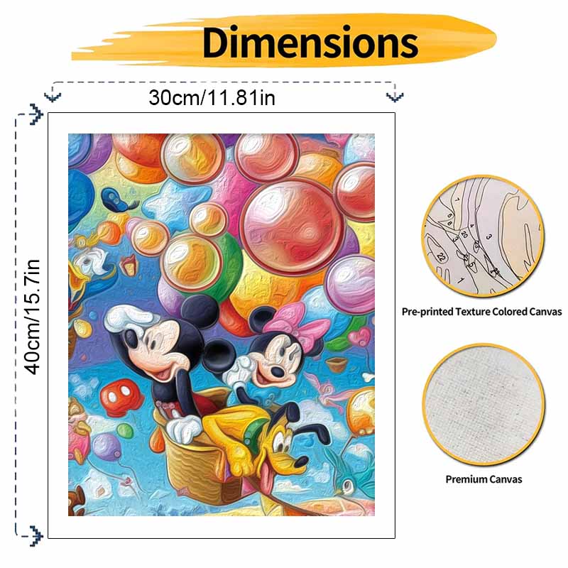 Disney Oil Painting Art Painting Set Mickey Minnie Pluto Hot Air Balloon Home Wall Decor Handmade Gift