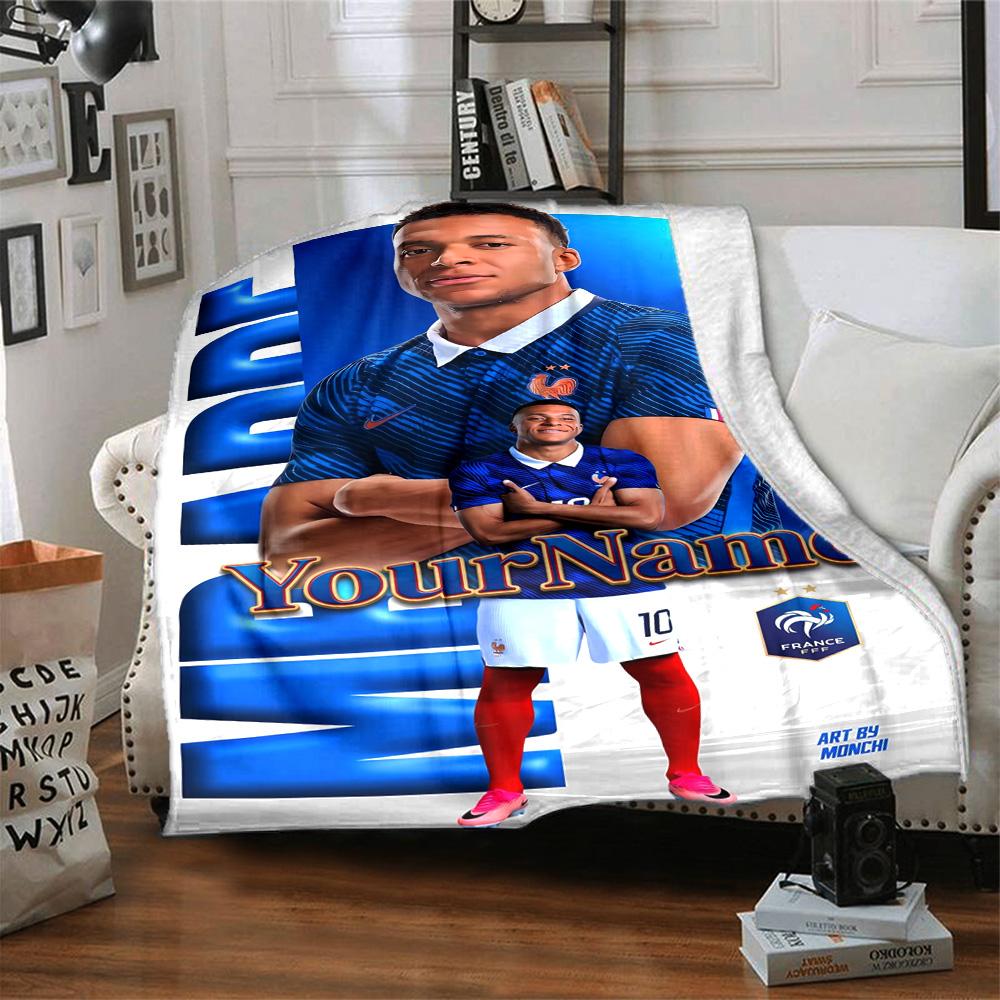 Mbappe Personalized Text Blanket Cozy Personalized Blanket Comfortable Suitable for Couch Living Room Office Chair Home Decor Ideal for All Seasons