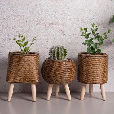Yousheng Rattan Gewebter Pflanztopf Indoor Outdoor Blumentopf mit Beinen Handgefertigter Kaktus Sukkulenten Pflanzenhalter Behälter Home Balkon Garten Dekoration