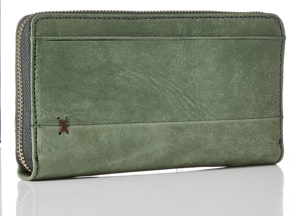 Maya Berry Round Zipper Long Wallet Bundle Holder Card Holder Coin Purse Dyed Italian Leather Green [Lee] "MAYA" 320-1755