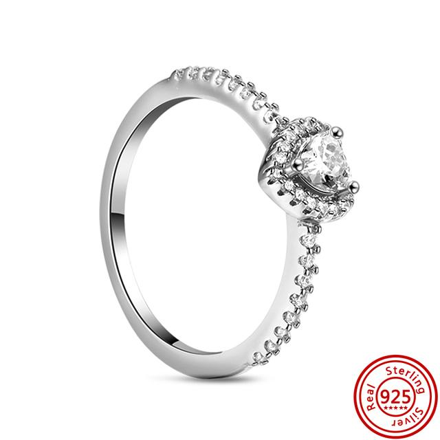 Authentic 100% 925 Sterling Silver Princess Regal Crown Heart Sparkling Zircon Luxury Circle Rings Women Wedding Jewelry